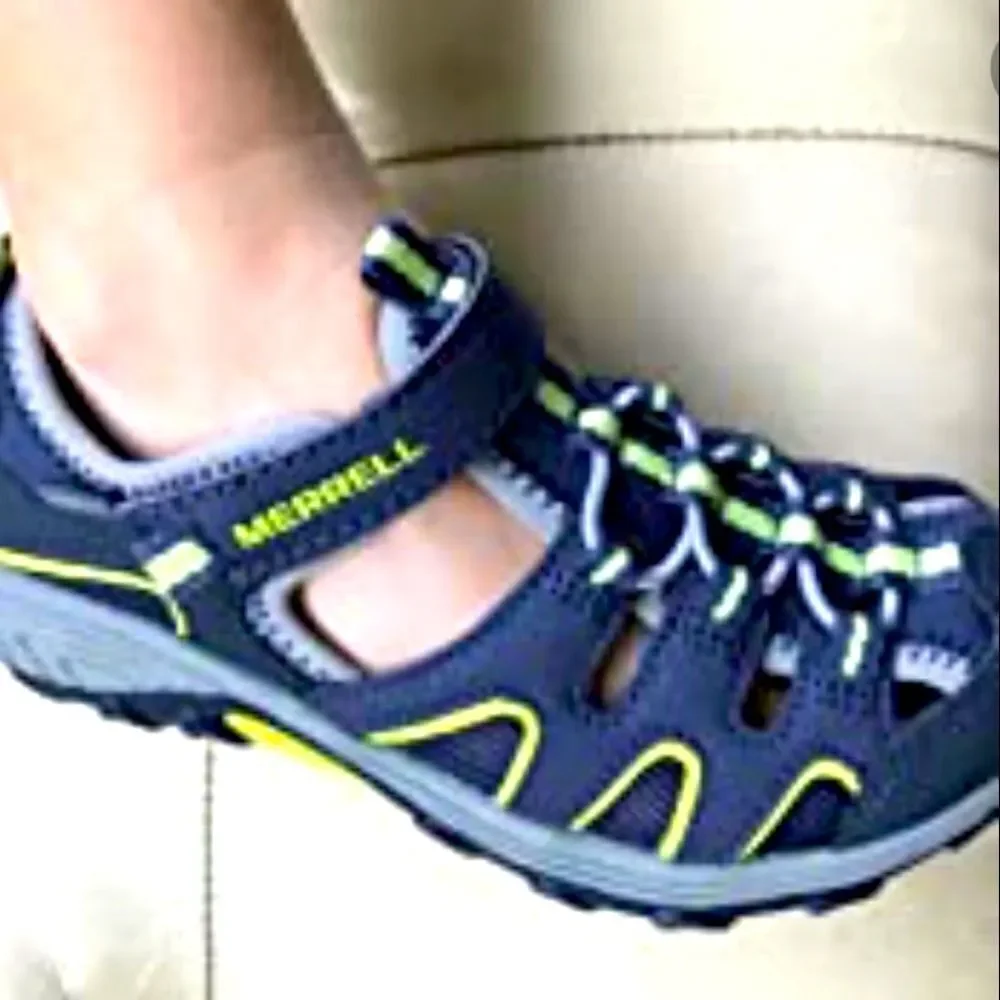 Merrell Kids Hydro H2O Hiker Sport Sandals Navy Lime Mesh Leather Sz 3
